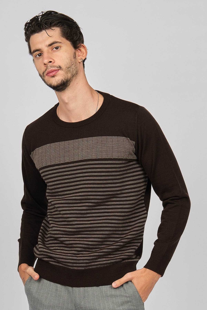 Desen Triko Erkek Bisiklet Yaka Desenli Yün Kazak 0249639 Kahverengi Kahverengi