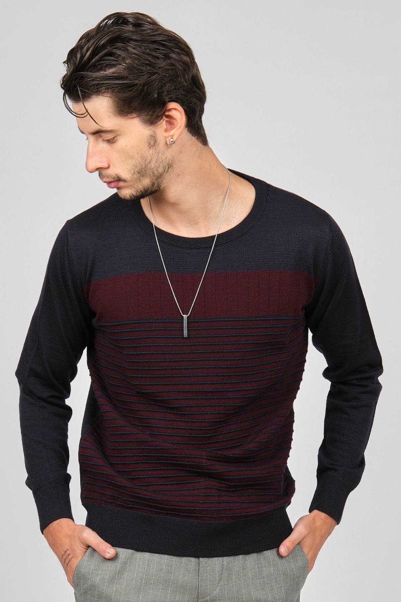 Desen Triko Erkek Bisiklet Yaka Desenli Yün Kazak 0249639 Lacivert Lacivert