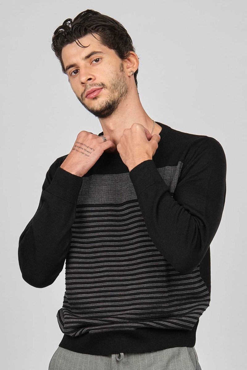 Desen Triko Erkek Bisiklet Yaka Desenli Yün Kazak 0249639 Siyah Siyah