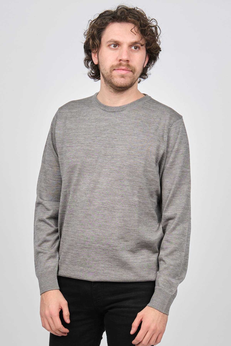 Desen Triko Erkek Bisiklet Yaka Yün Kazak 0249603 Açık Gri Açık Gri