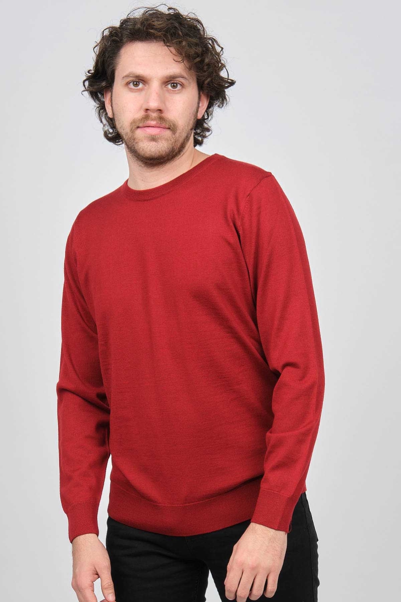 Desen Triko Erkek Bisiklet Yaka Yün Kazak 0249603 Kırmızı Kırmızı