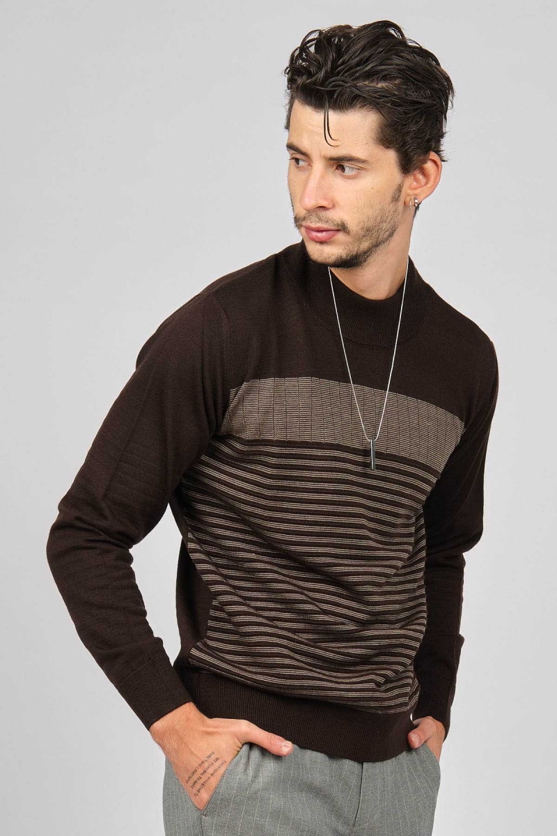 Desen Triko Erkek Desenli Yarım Balıkçı Yün Kazak 0249641 Kahverengi Kahverengi