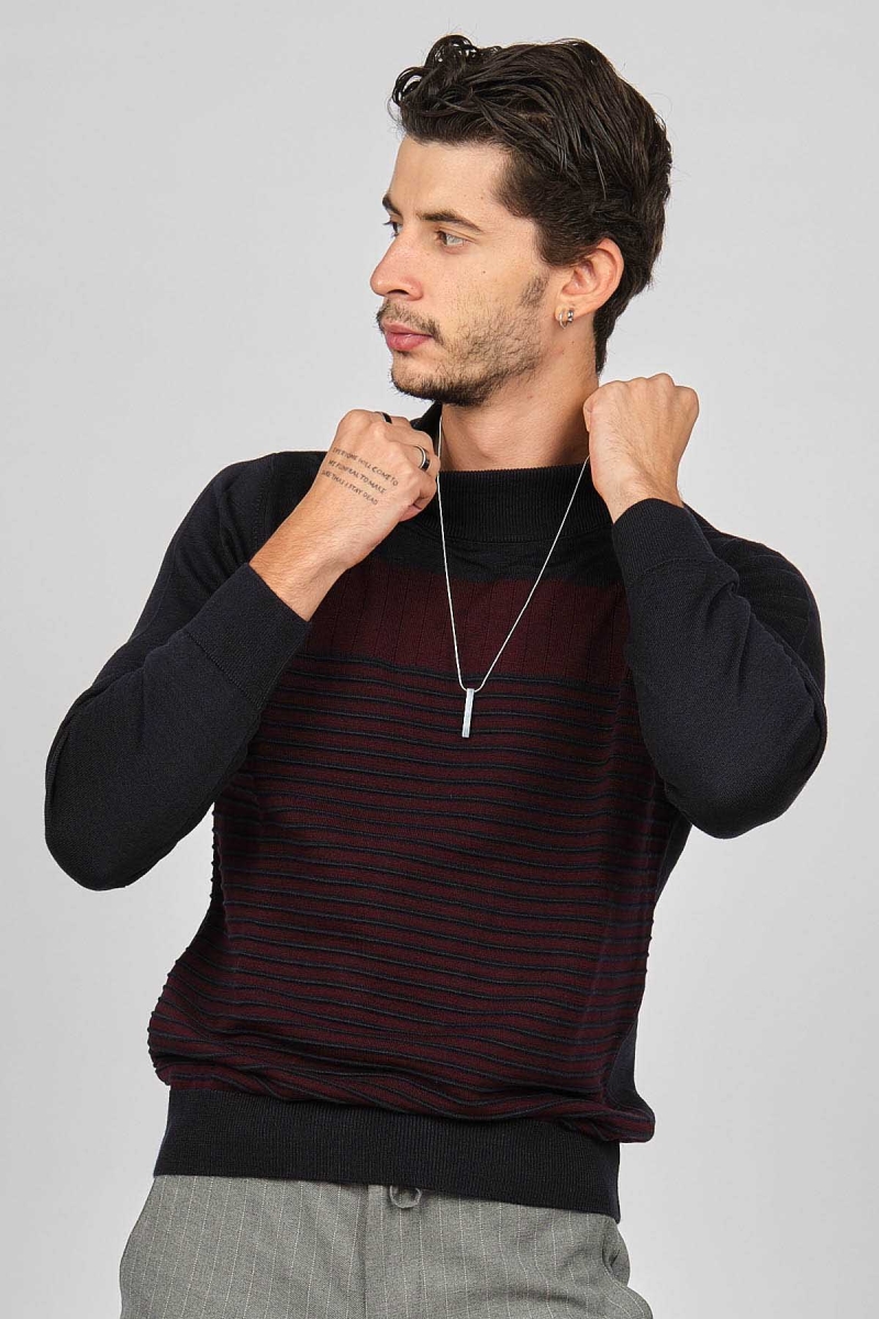 Desen Triko Erkek Desenli Yarım Balıkçı Yün Kazak 0249641 Lacivert Lacivert