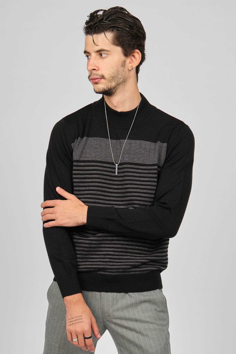 Desen Triko Erkek Desenli Yarım Balıkçı Yün Kazak 0249641 Siyah Siyah