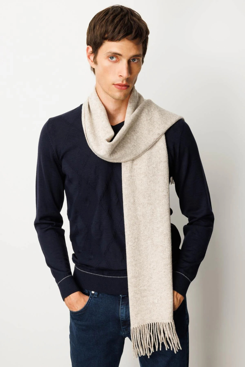 Desen Triko Erkek Düz Yün Kaşkol 22527 Bej Bej