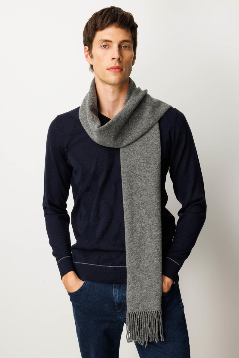 Desen Triko Erkek Düz Yün Kaşkol 22527 Füme Füme