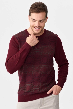 Desen Triko Erkek Önü Desenli Yün Kazak 2611 Bordo Bordo