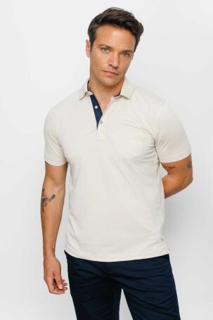 Desen Triko Erkek Polo Yaka Düğmeli Cepli T-Shirt 23201 Taş Taş