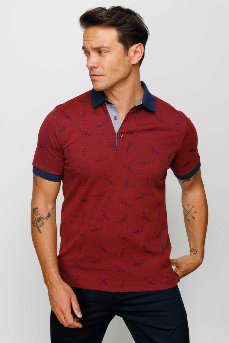 Desen Triko Erkek Polo Yaka Tüy Desenli T-Shirt 23825 Bordo Bordo