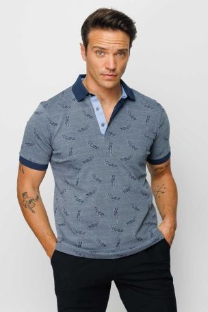 Desen Triko Erkek Polo Yaka Tüy Desenli T-Shirt 23825 Füme Füme