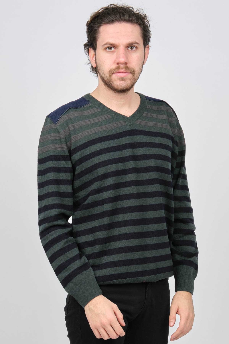 Desen Triko Erkek V Yaka Desenli Saf Yün Kazak 0246546 Yeşil Yeşil