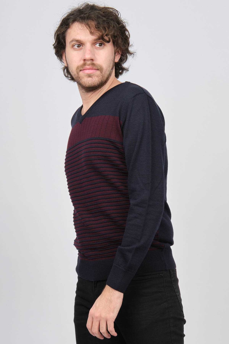 Desen Triko Erkek V Yaka Desenli Yün Kazak 0249640 Lacivert Lacivert