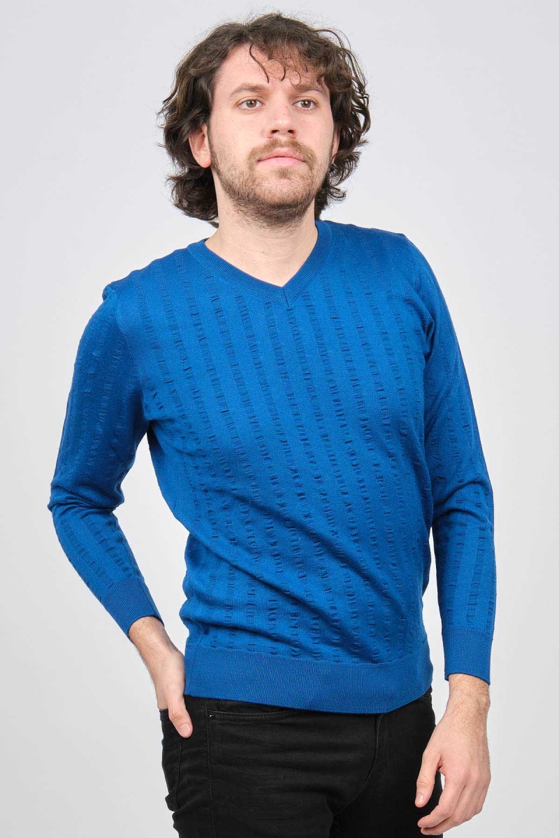 Desen Triko Erkek V Yaka Yün Kazak 0249626 Saks Saks