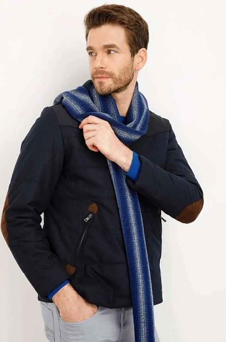 Desen Triko Erkek Yün Kaşkol 21526 Koyu Lacivert Koyu Lacivert