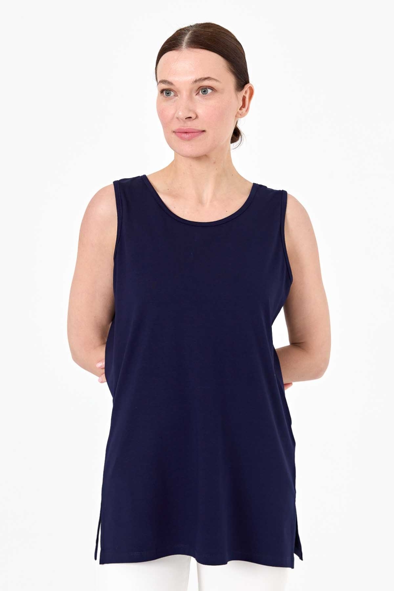 Desen Triko Kadın Askılı Penye T-Shirt 20868 Lacivert Lacivert