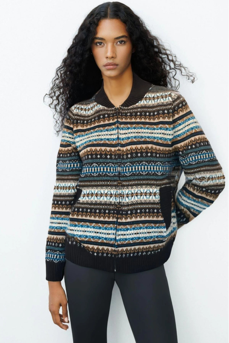 Desen Triko Kadın Hakim Yaka Jakarlı Yün Hırka 25102 Koyu Kahve KOYU KAHVE