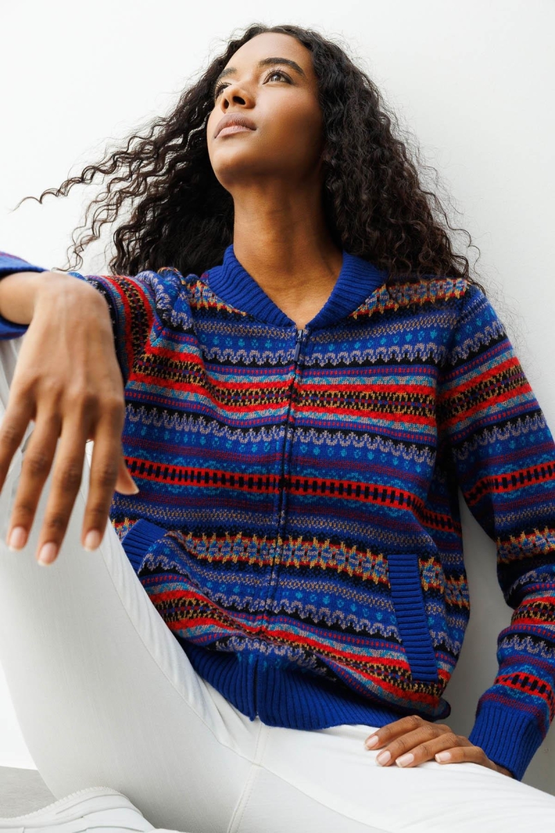 Desen Triko Kadın Hakim Yaka Jakarlı Yün Hırka 25102 K.S. Mavi K.S. MAVİ