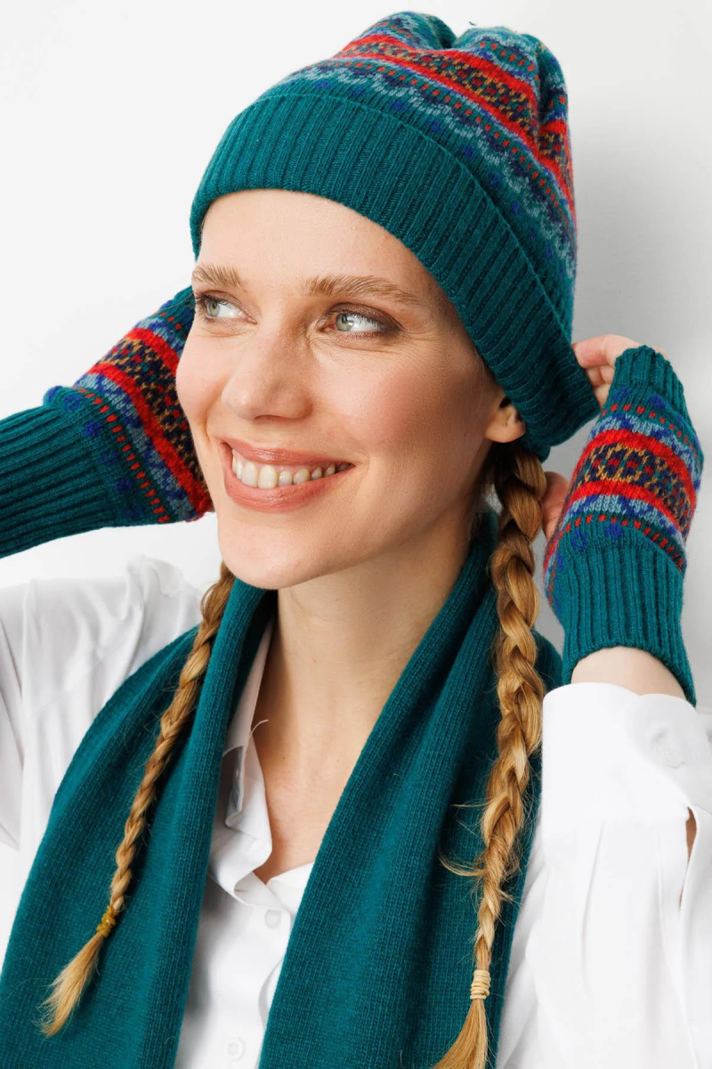 Desen Triko Kadın Jakarlı Yün Bere 25074 Ördek Yeşili ÖRDEK YEŞİLİ