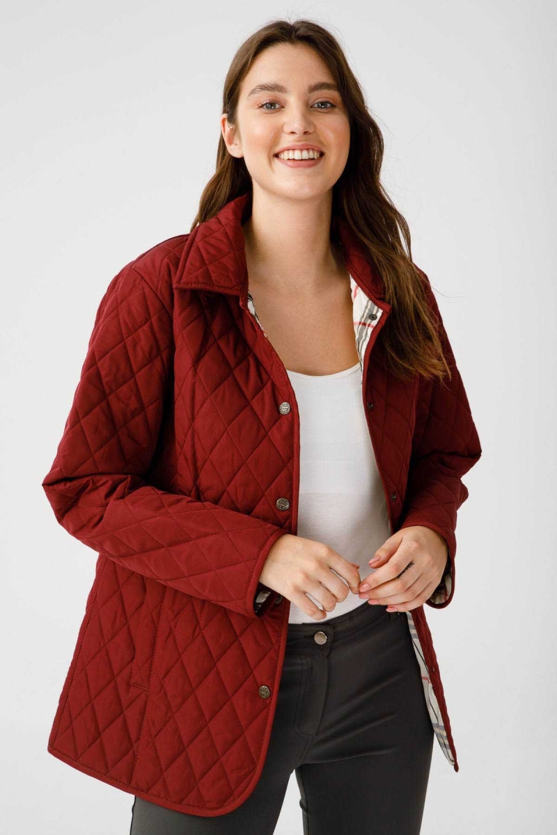 Desen Triko Kadın Kapitone Araboy Ceket 02421433 Bordo Bordo