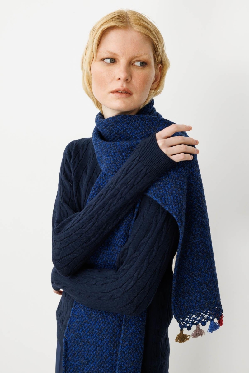 Desen Triko Kadın Kenarı Tığlamalı Püsküllü Yün Kaşkol 22033 Parlement PARLEMENT