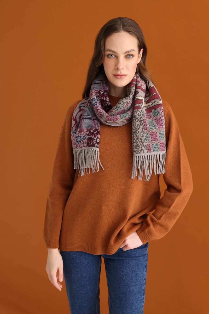 Desen Triko Kadın Kırkyama Desenli Kaşkol 22142 Vizon Vizon