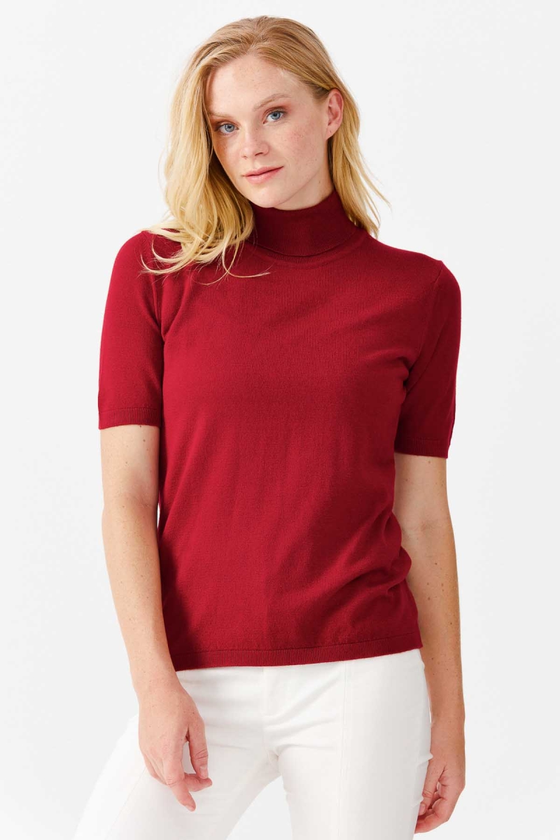 Desen Triko Kadın Likralı Kısa Kollu Tam Balıkçı Bluz 20346 Kırmızı Kırmızı