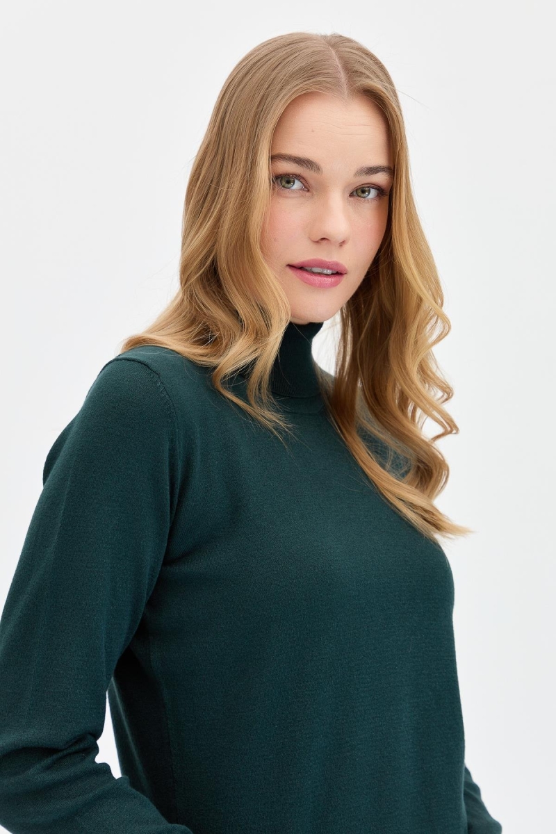 Desen Triko Kadın Likralı Uzun Kollu Basic Tam Balıkçı Bluz 0240017 Nefti Nefti