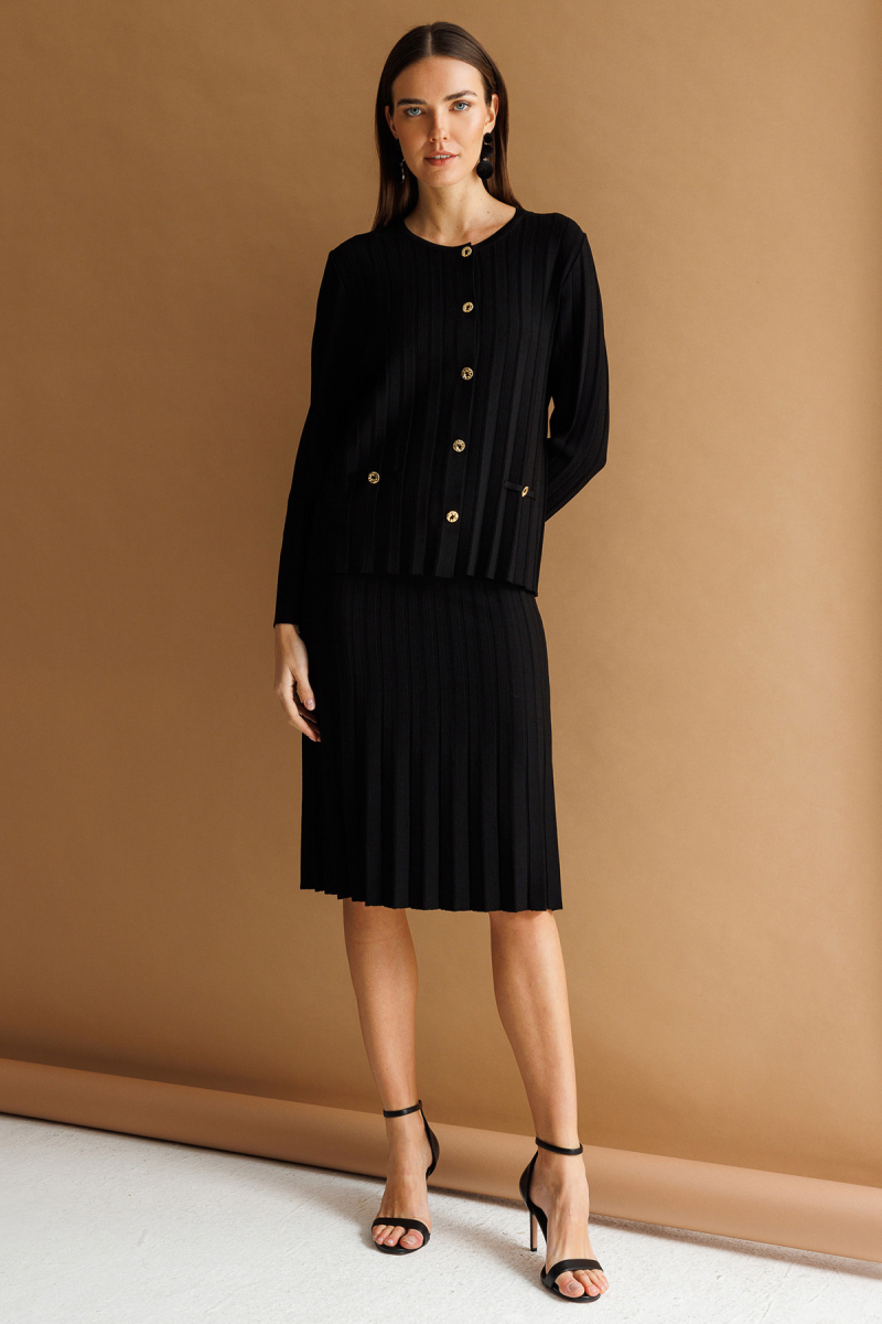 Desen Triko Kadın Pileli Araboy İnce Triko Etek 26371 Siyah Siyah