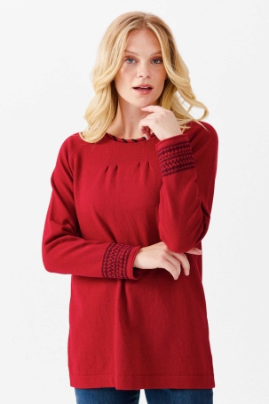 Desen Triko Kadın Sıfır Yaka Burgu Desenli Reglan Kol Kazak 02422058 Kırmızı Kırmızı