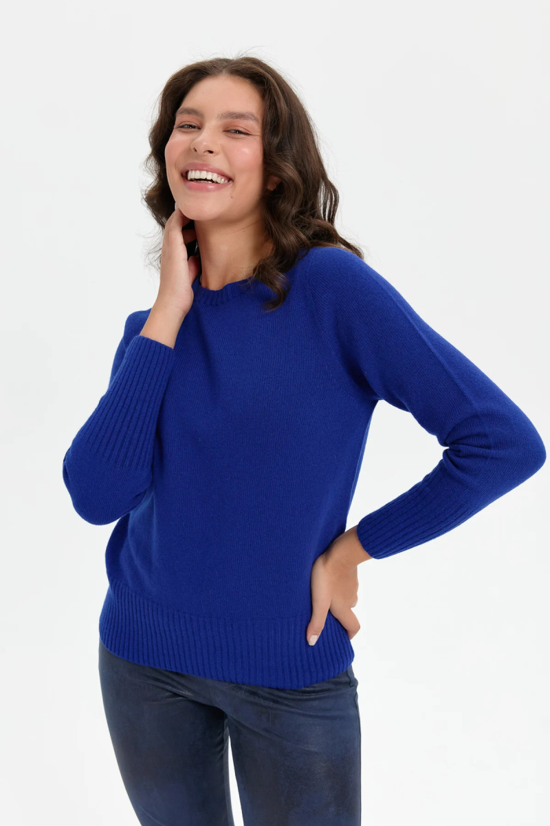 Desen Triko Kadın Sıfır Yaka Dikişsiz Eteği ve Kolu Uzun Lastik Yün Kazak 24210 K.S. Mavi K.S. MAVİ