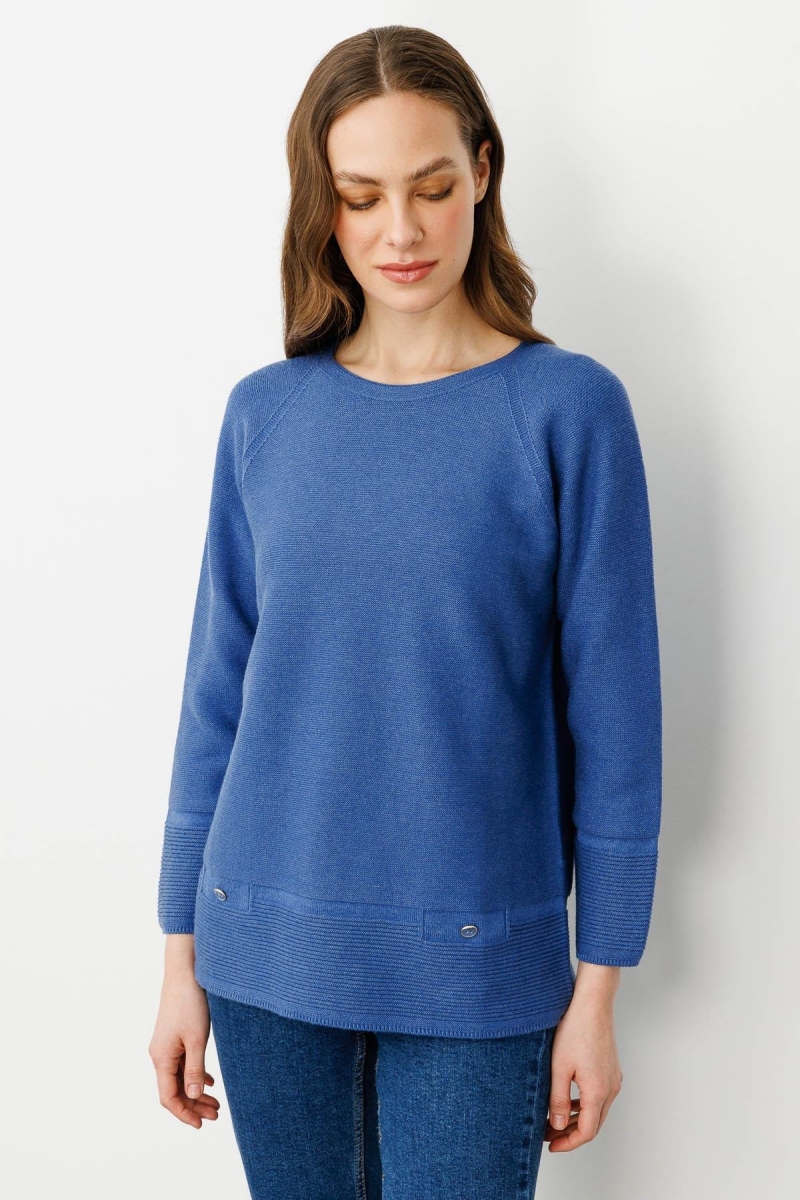 Desen Triko Kadın Sıfır Yaka Dikişsiz Kazak 24189 Indigo Indigo