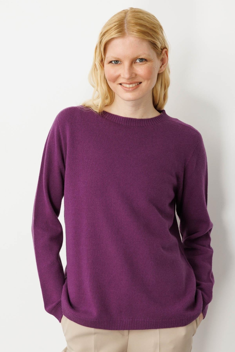 Desen Triko Kadın Sıfır Yaka Klasik Yün Kazak 23163 A.Mor A.MOR