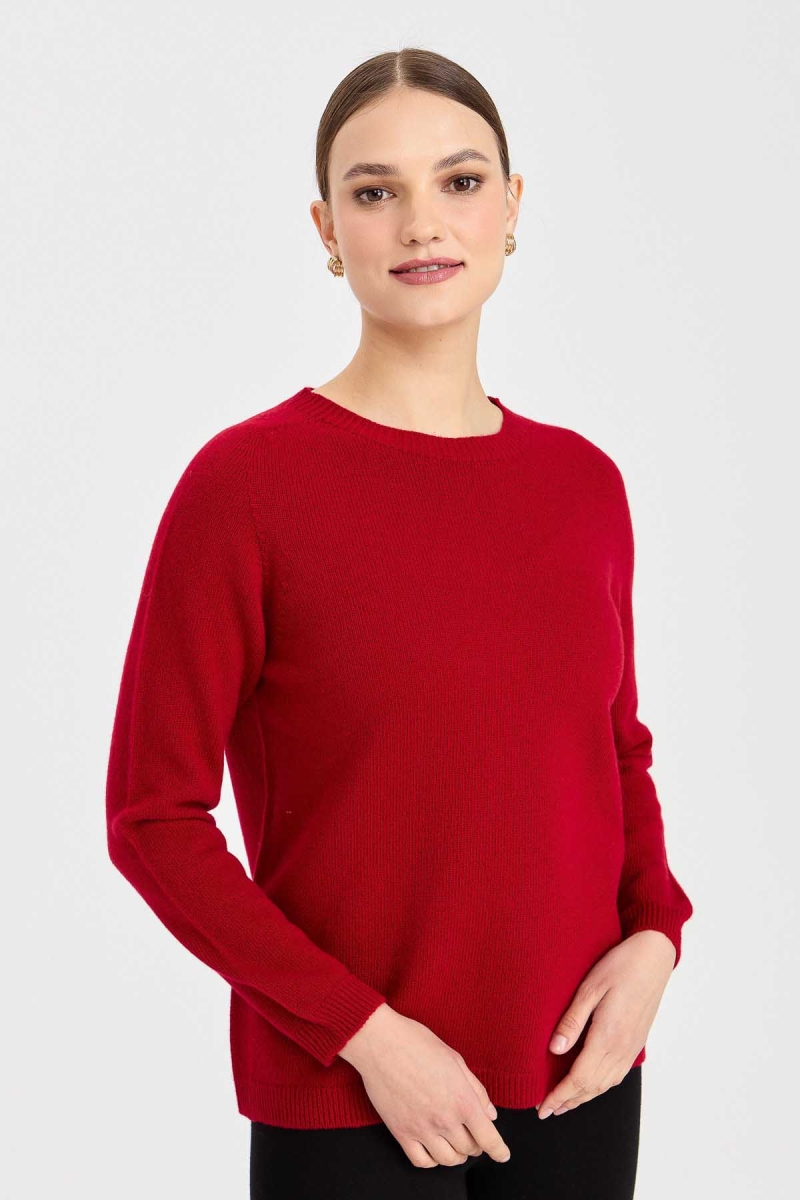 Desen Triko Kadın Sıfır Yaka Klasik Yün Kazak 23163 K.Kırmızı K.KIRMIZI