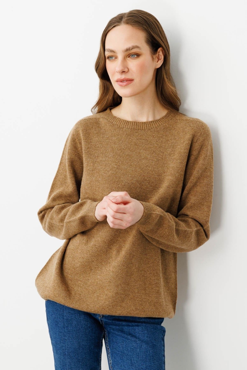 Desen Triko Kadın Sıfır Yaka Klasik Yün Kazak 23163 V. Camel V. CAMEL