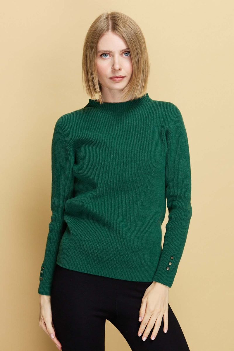 Desen Triko Kadın Sıfır Yaka Kol Ucu Düğmeli Yün Kazak 23158 A.Ö. Başı A.Ö. BAŞI