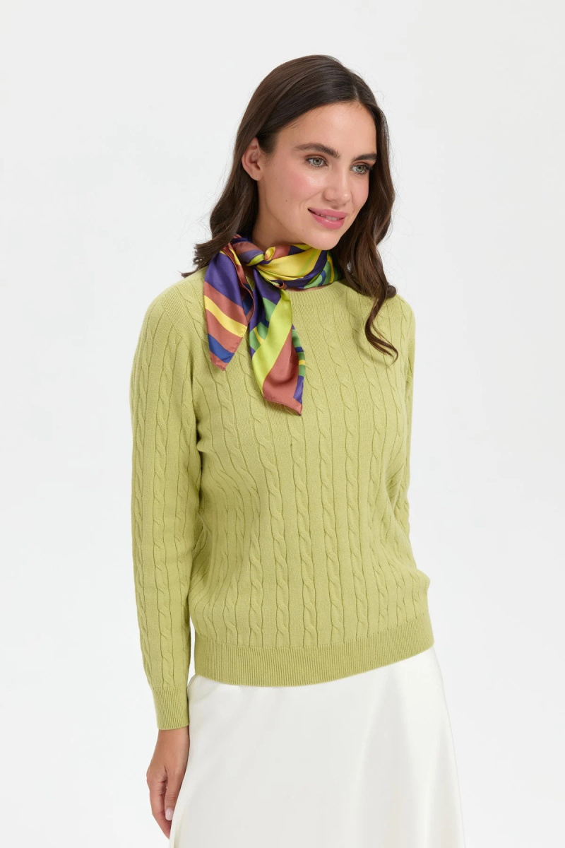 Desen Triko Kadın Sıfır Yaka Saç Örgülü Kazak 3329 A. Yeşil A. YEŞİL