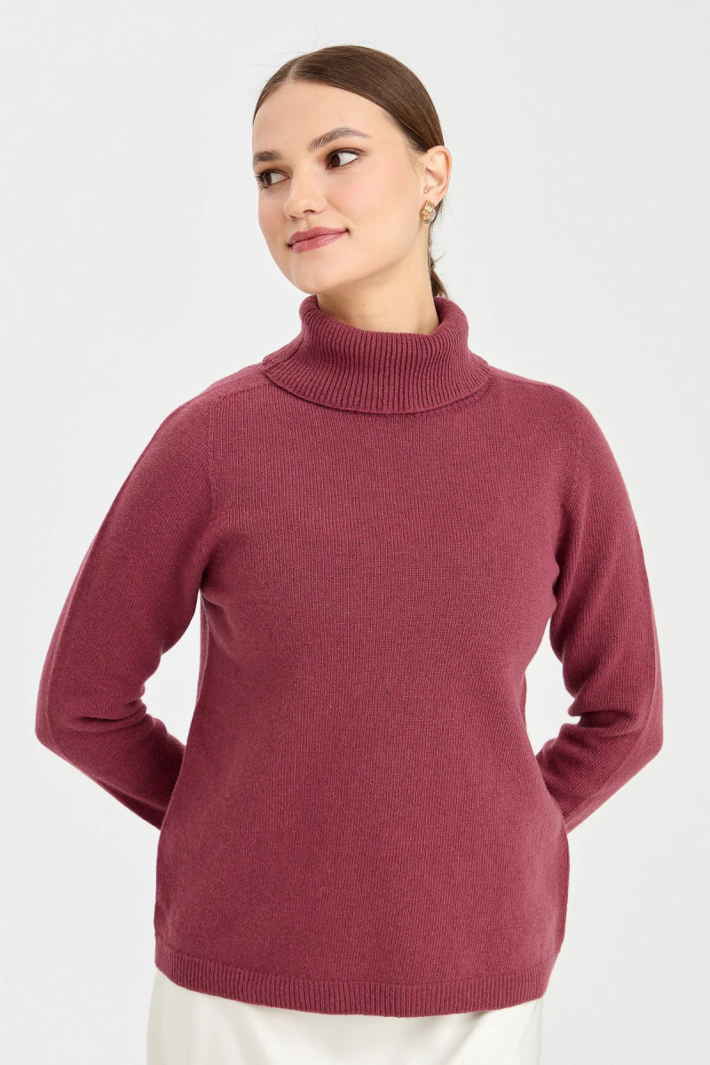 Desen Triko Kadın Tam Balıkçı Yaka Klasik Yün Kazak 23164 Gül Kurusu GÜL KURUSU