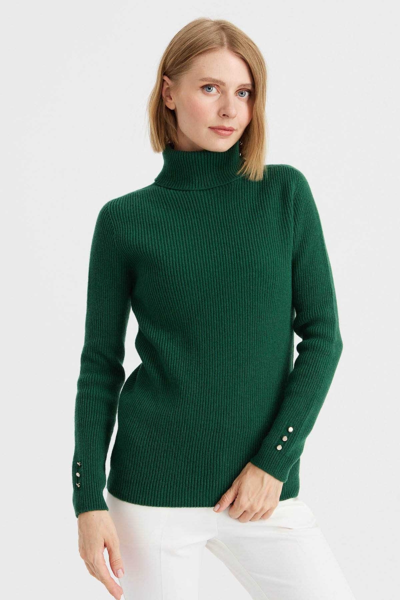 Desen Triko Kadın Tam Balıkçı Yaka Kol Ucu Düğmeli Yün Kazak 23159 A.Ö. Başı A.Ö. BAŞI