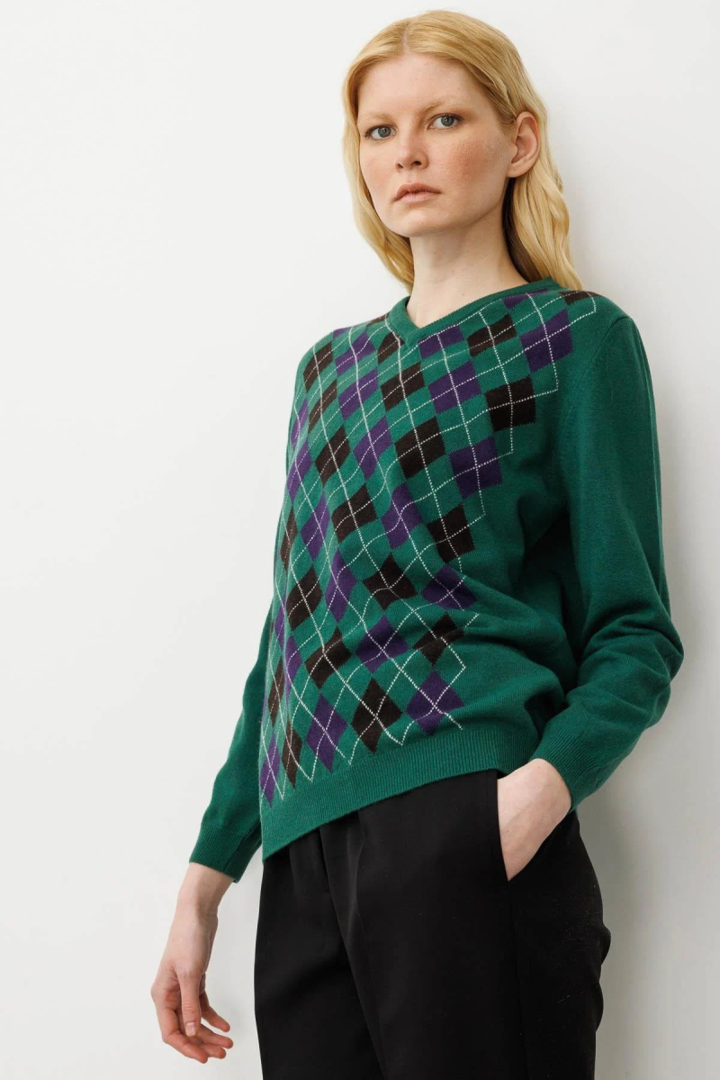 Desen Triko Kadın V Yaka Baklavalı Yün Kazak 24034 Ö. Başı Ö. BAŞI