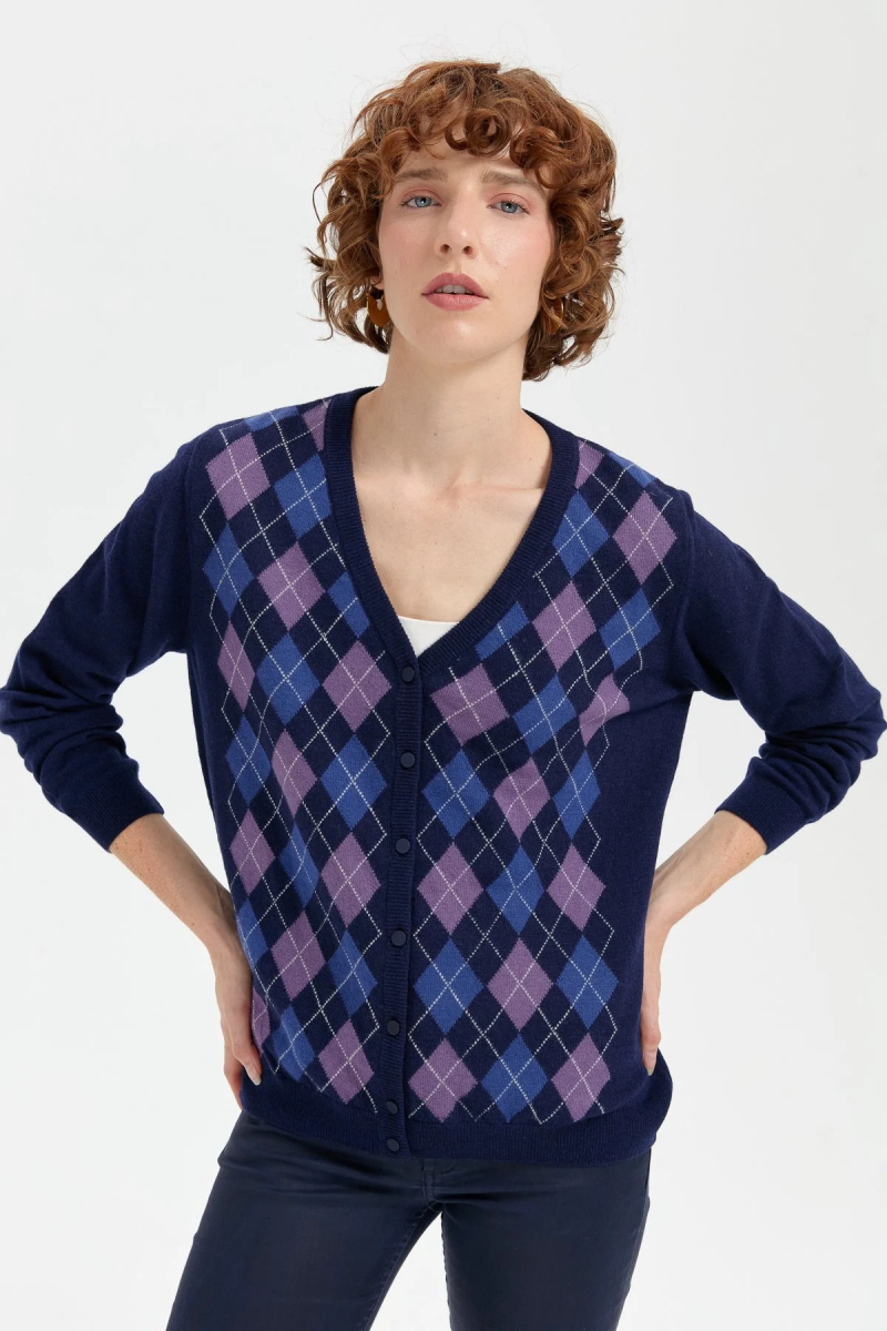 Desen Triko Kadın V Yaka Önü Baklavalı Hırka 24040 Y.A. Lacivert Y.A. LACİVERT