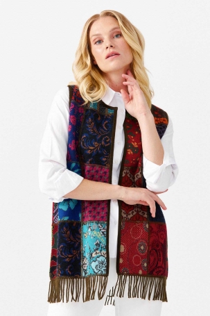 Desen Triko Kadın V Yaka Patchwork Yün Yelek 22206 Açık Yeşil AÇIK YEŞİL