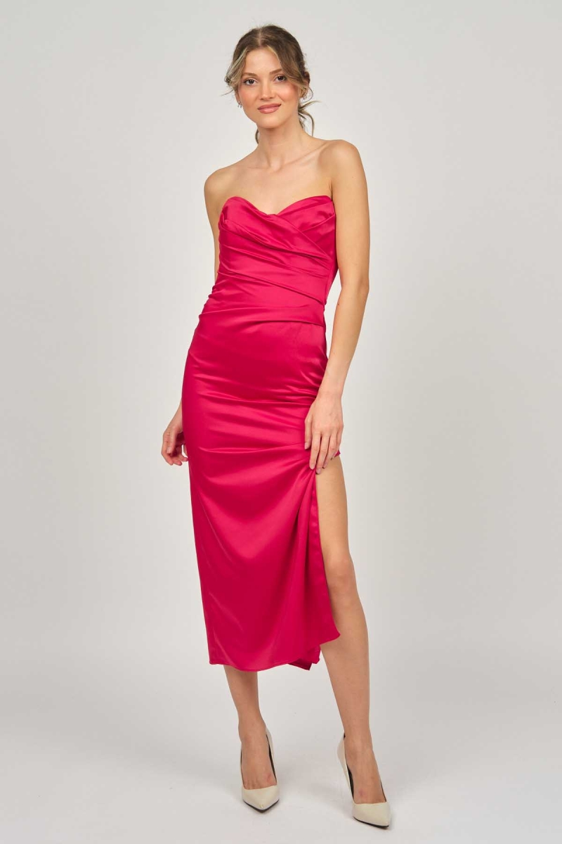 Doridorca Kadın Ara Boy Saten Abiye Elbise 5924061 Kırmızı Kırmızı