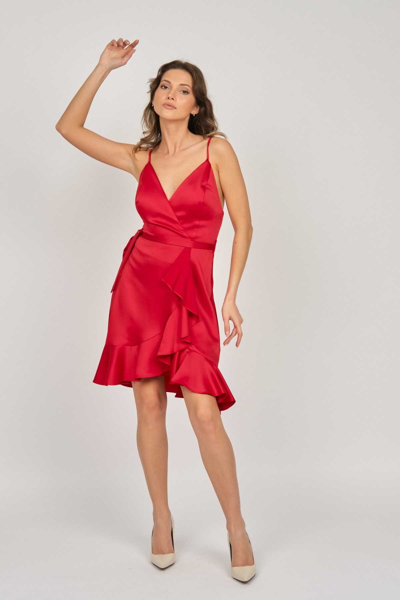 Doridorca Kadın Askılı Kısa Abiye Elbise 5922020 Kırmızı Kırmızı