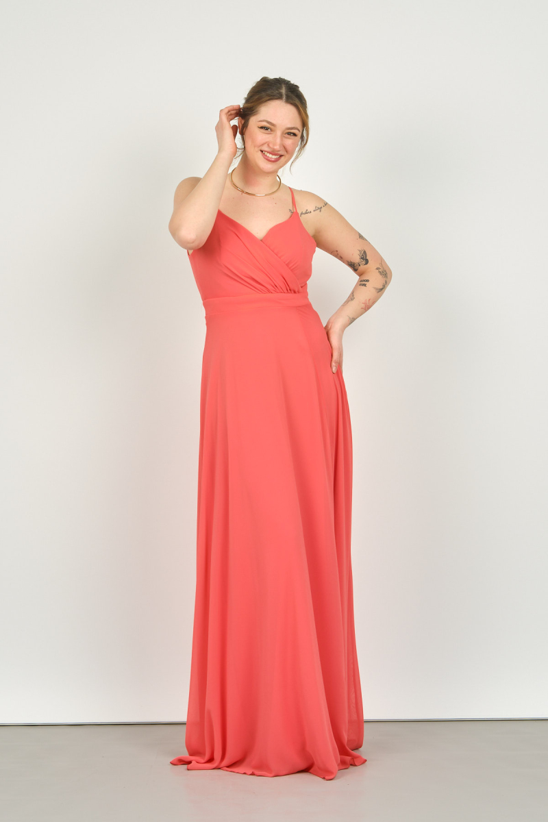 Doridorca Kadın Derin Yırtmaçlı Askılı Abiye Elbise 5924056 Nar Çiçeği Nar Çiçeği