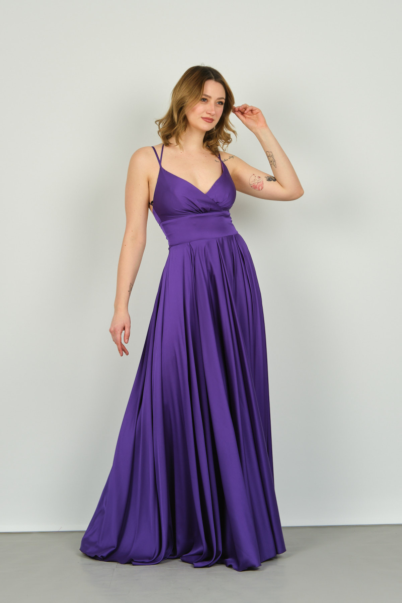 Doridorca Kadın Derin Yırtmaçlı Saten Abiye Elbise 5924047 Mor Mor