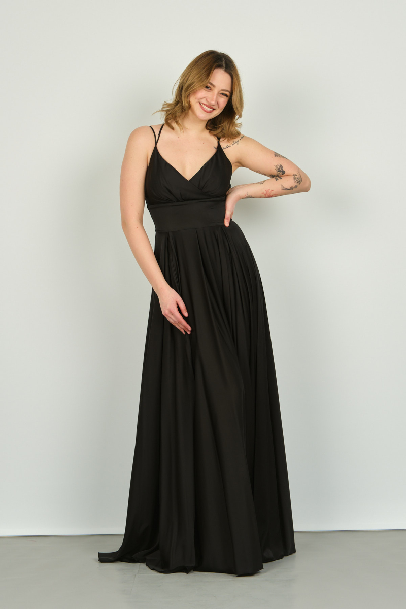 Doridorca Kadın Derin Yırtmaçlı Saten Abiye Elbise 5924047 Siyah Siyah