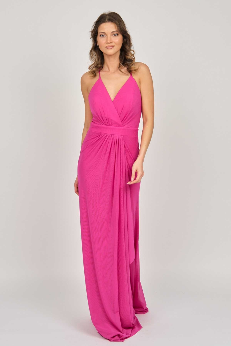 Doridorca Kadın İp Askılı Tül Abiye Elbise 5922049 Fuşya Fuşya