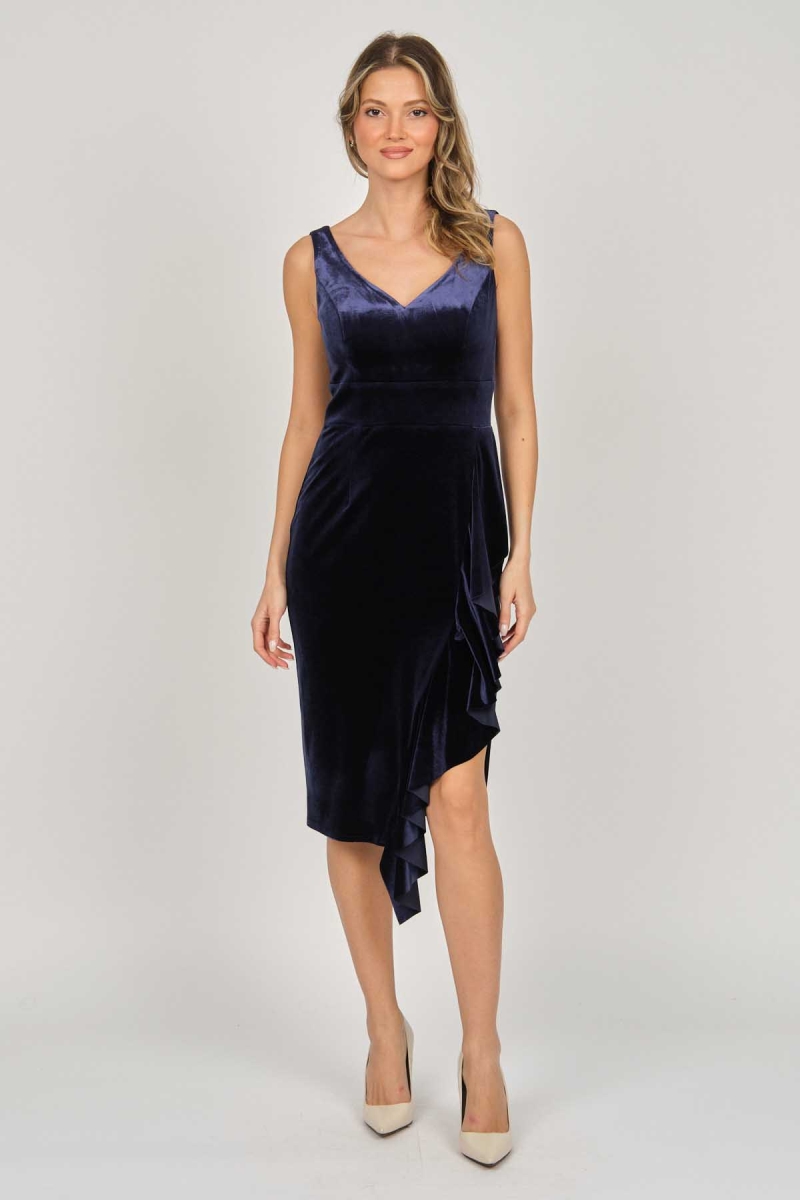 Doridorca Kadın Kadife Kısa Abiye Elbise 5921198 Lacivert Lacivert