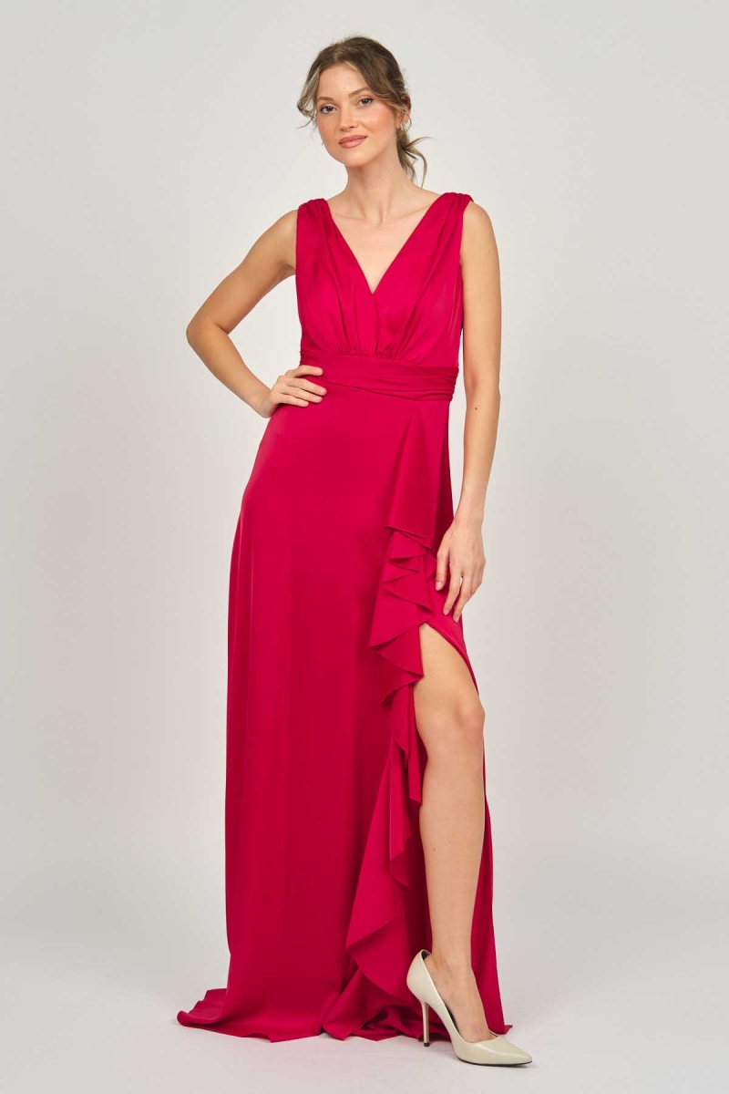 Doridorca Kadın Kalın Askılı Uzun Abiye Elbise 5921178 Kırmızı Kırmızı