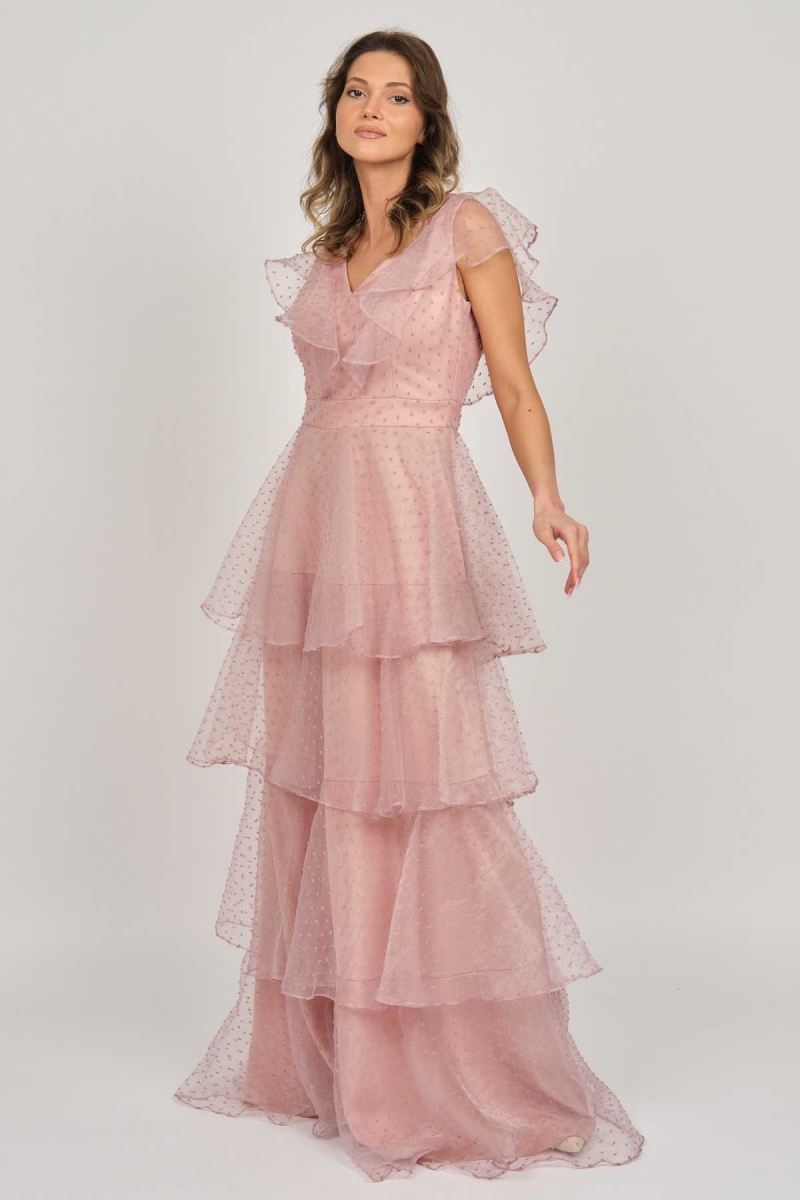 Doridorca Kadın Kat Detaylı Uzun Abiye Elbise 5923047 Gül Kurusu GÜL KURUSU